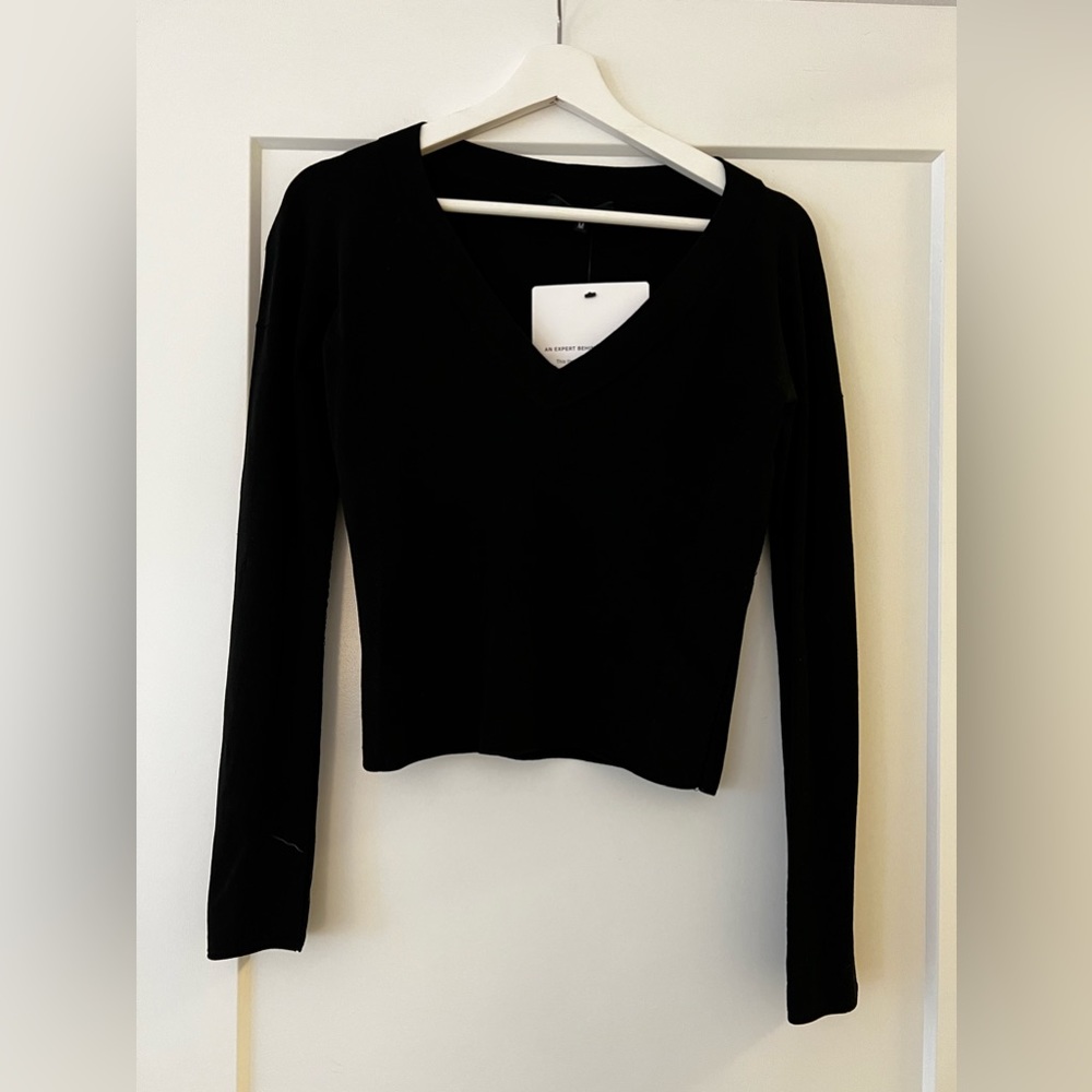 Gucci Long Sleeve V-neck Top in Black with light detailing on arm and side